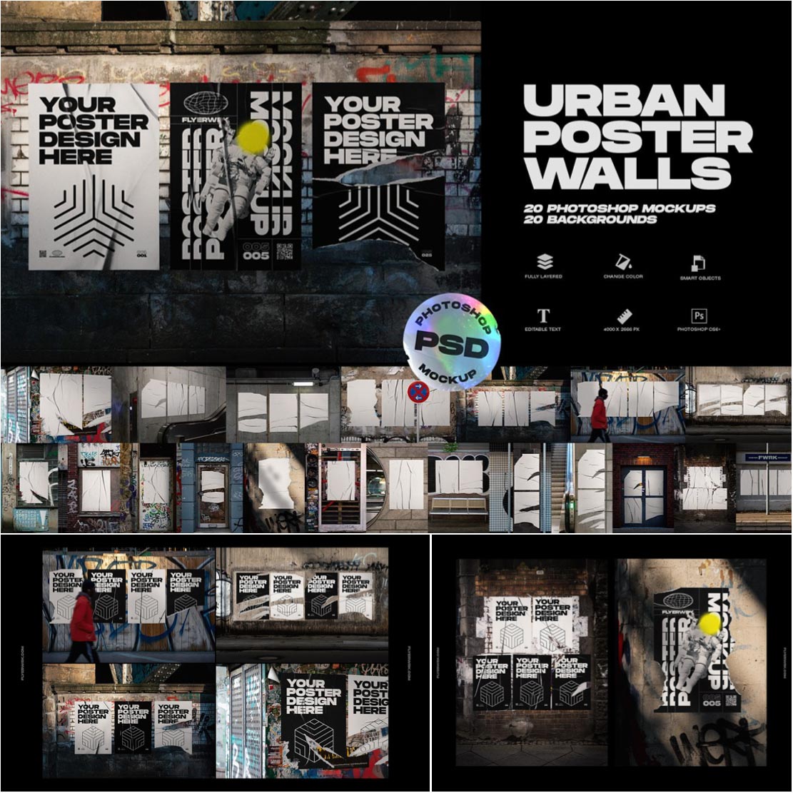 دانلود مجموعه عظیم موکاپ پوستر شهری Huge Urban Poster Mockup Bundle