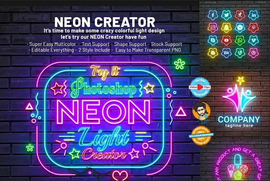 دانلود فایل لایه باز ساخت اشکال و متن نئونی Neon Effect 