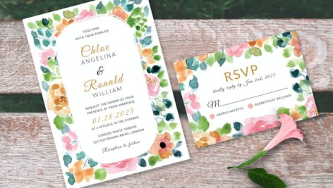 دانلود دعوتنامه عروسی آبرنگ و گلدار Floral Watercolor Wedding Invitation