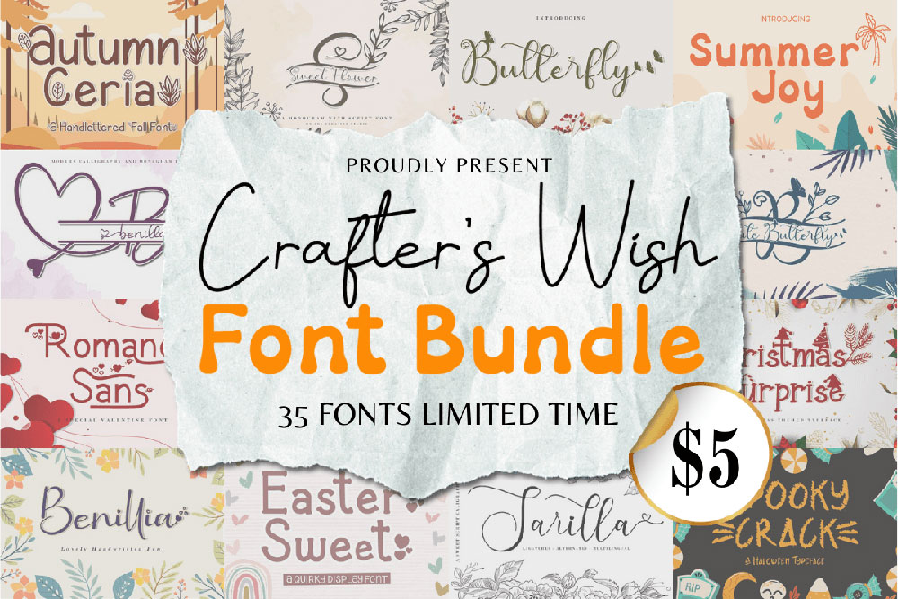 دانلود 35 فونت انگلیسی تایپوگرافی Crafter's Wish Font Bundle