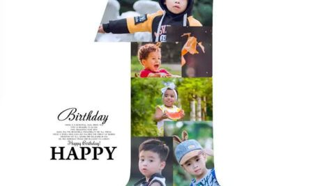 دانلود PSD اماده کولاژ اولین تولد First Birthday Photo Collage