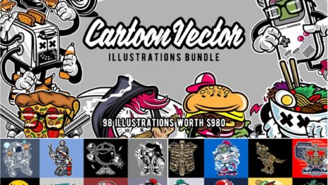 دانلود 93 طرح وکتور کارتونی تیشرت Cartoon Vector Tshirt Designs