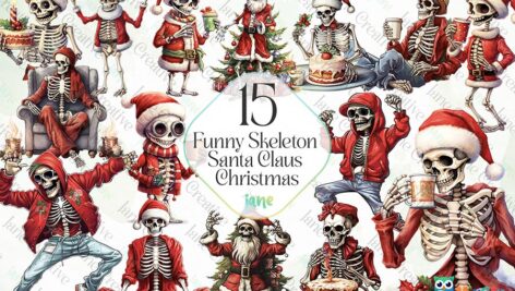 دانلود اسکلت خنده دار کریسمس بابا نوئل Funny Skeleton Santa Claus