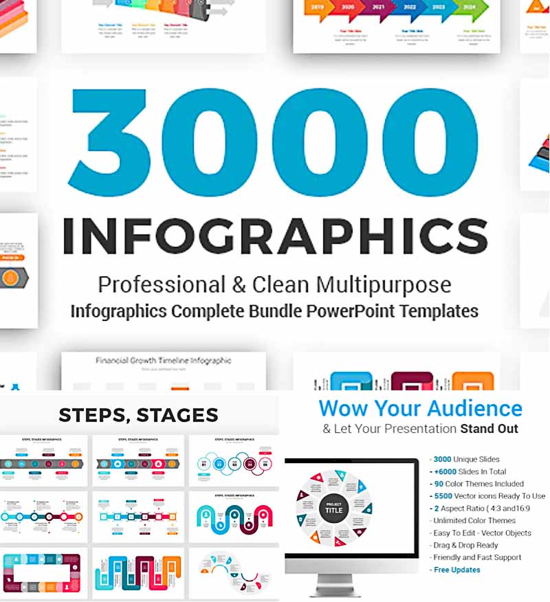 دانلود مجموعه 3000 قالب اینفوگرافیک پاورپوینت Infographics Powerpoint