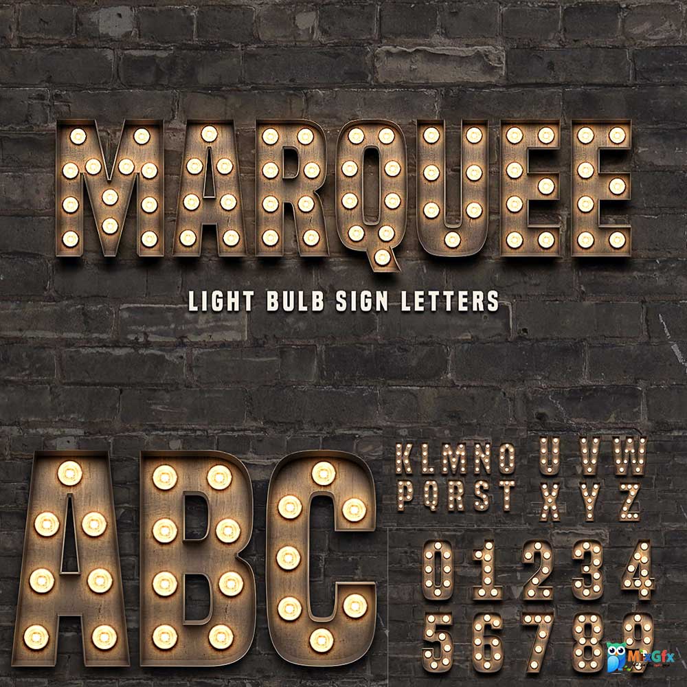 دانلود حروف علامت لامپی Marquee Light Bulb Sign Letters