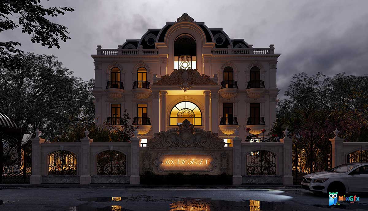 دانلود نمای ویلای نئوکلاسیک اسکچاپ Neoclassical Villa