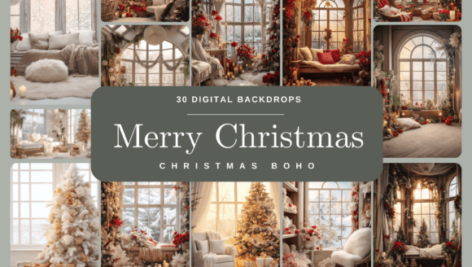 دانلود 30 بک دراپ اتاق بوهو کریسمس Christmas Boho Room Digital