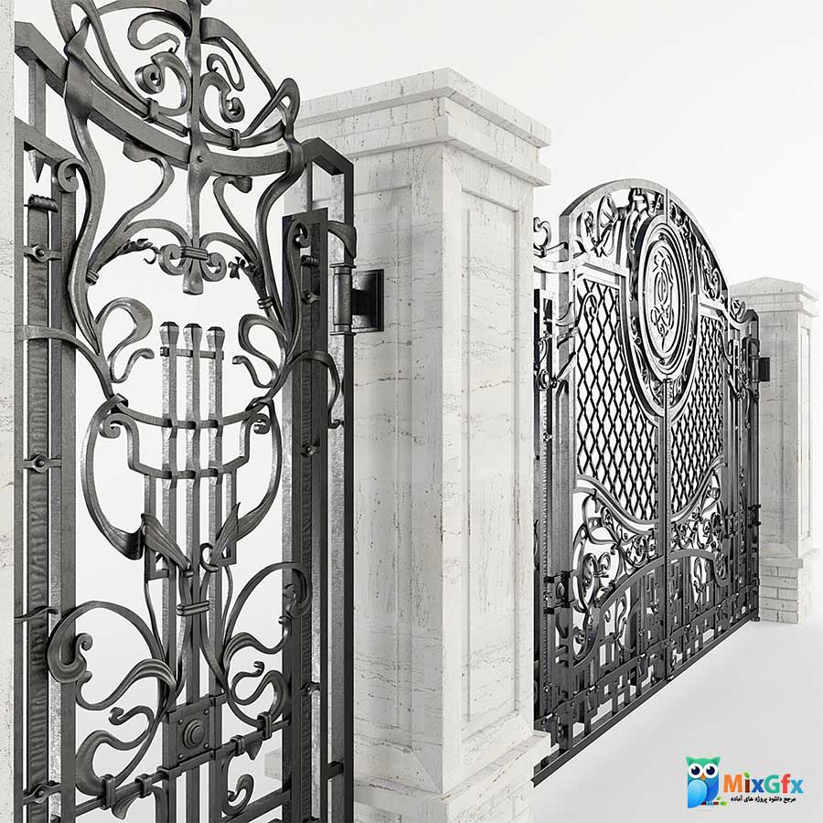 دانلود مدل سه بعدی دروازه فرفورژه به همراه دیوار Forged gate with a gate