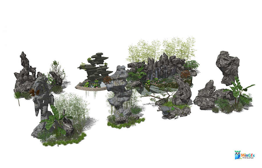 دانلود مدل  اسکچاپ سه بعدی منظره باغ و صخره 3D Garden Sketchup