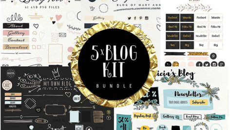 دانلود کیت اشکال بلاگ دخترانه Girly blog kit with buttons bundle