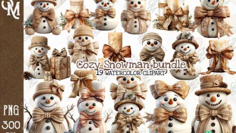 دانلود کلیپ آرت آدم برفی Cozy Snowman Bundle Clipart PNG