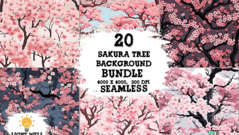 دانلود باندل آبرنگ درخت ساکورا Sakura Tree Watercolor PNG Bundle