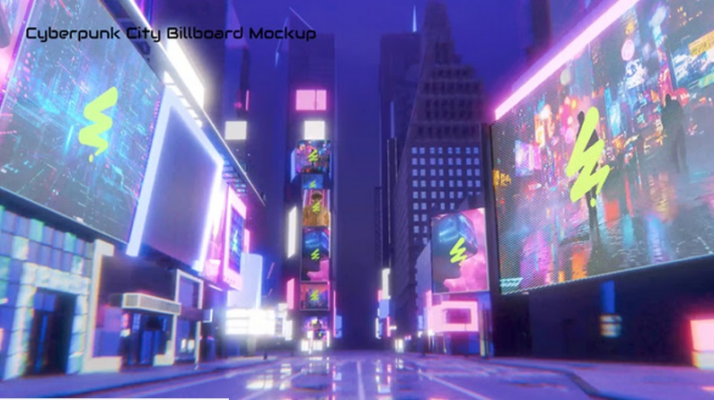 پروژه افترافکت ماکت بیلبورد شهر Cyberpunk City Billboard Mockup