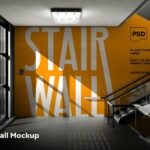 دانلود موکاپ بنر کنار پله Stair Wall Mockup