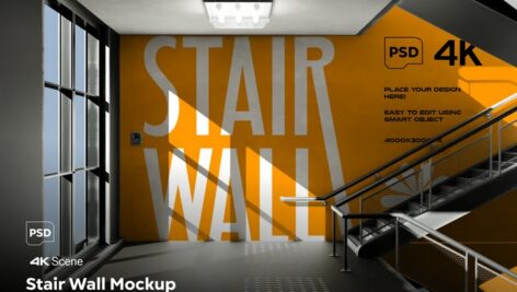 دانلود موکاپ بنر کنار پله Stair Wall Mockup