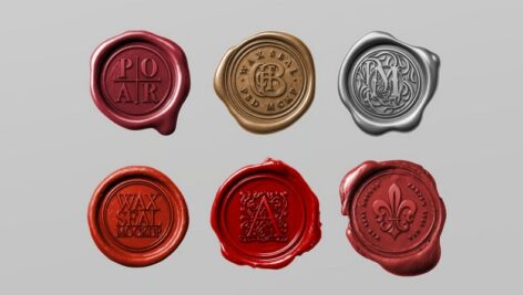 دانلود مجموعه 6 موکاپ مهر موم Wax Seal Mockup Stamps Set
