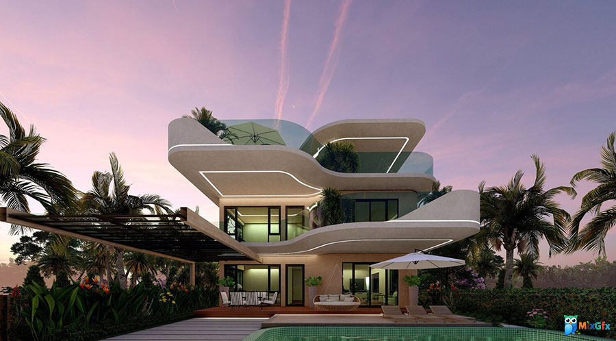 دانلود نمای بیرونی ویلای دوبلکس سه بعدی