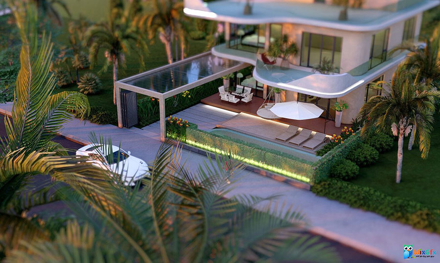 دانلود نمای بیرونی ویلای دوبلکس سه بعدی