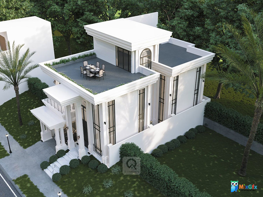 دانلود نمای بیرونی نئو کلاسیک ویلا