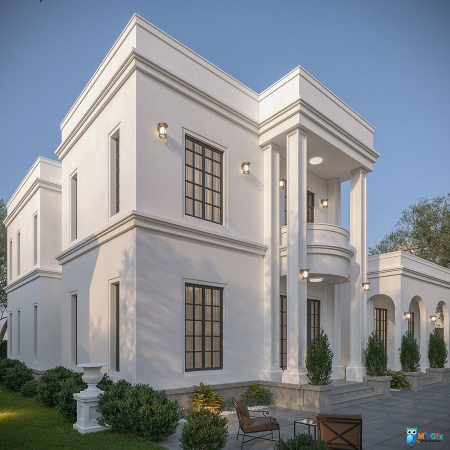 دانلود نمای بیرونی نئو کلاسیک ویلا دوبلکس