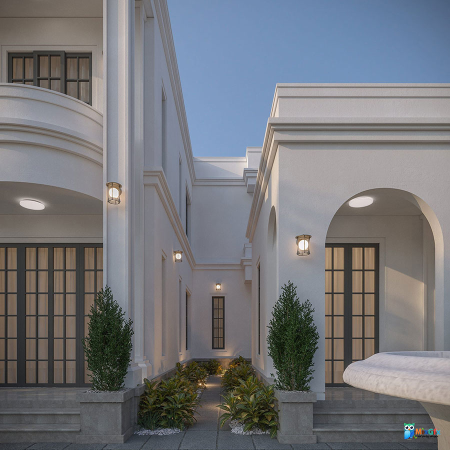 دانلود نمای بیرونی نئو کلاسیک ویلا دوبلکس