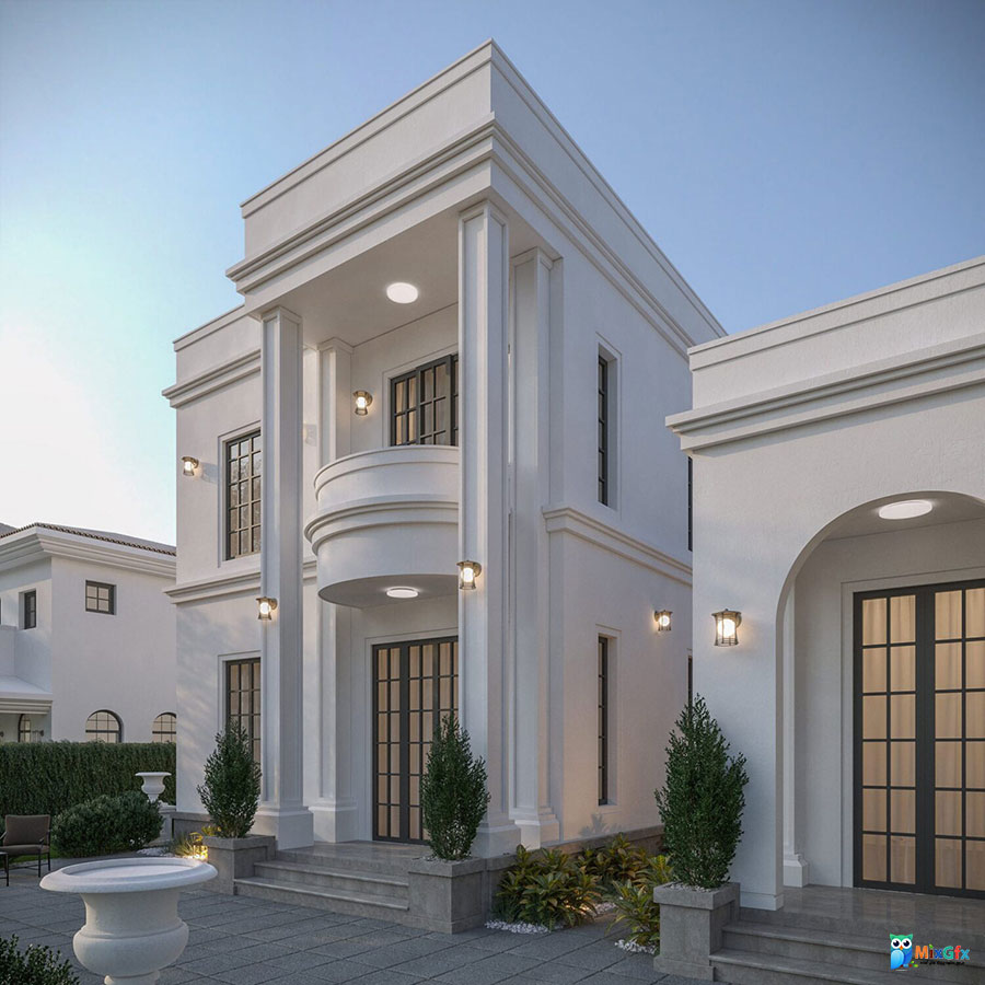 دانلود نمای بیرونی نئو کلاسیک ویلا دوبلکس