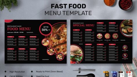 دانلود منوی غذای فست فود Fast Food Menu Landscape