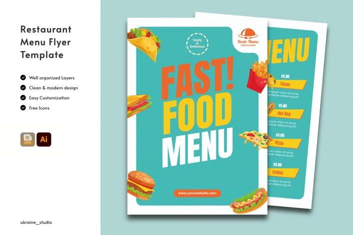 دانلود منوی رستوران و فست فود Fast Food Restaurant Menu Flyer