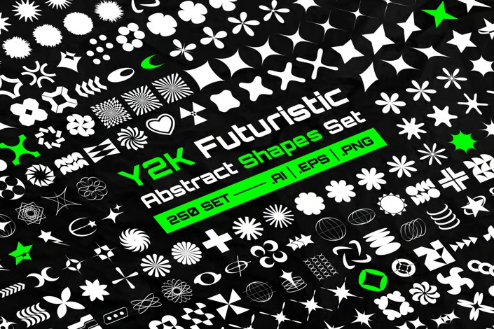 دانلود مجموعه اشکال انتزاعی Y2K Futuristic Abstract Shapes Set