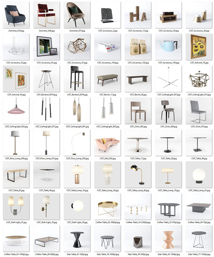 دانلود مجموعه آبجکت لوستر،صندلی،میز،آواژور