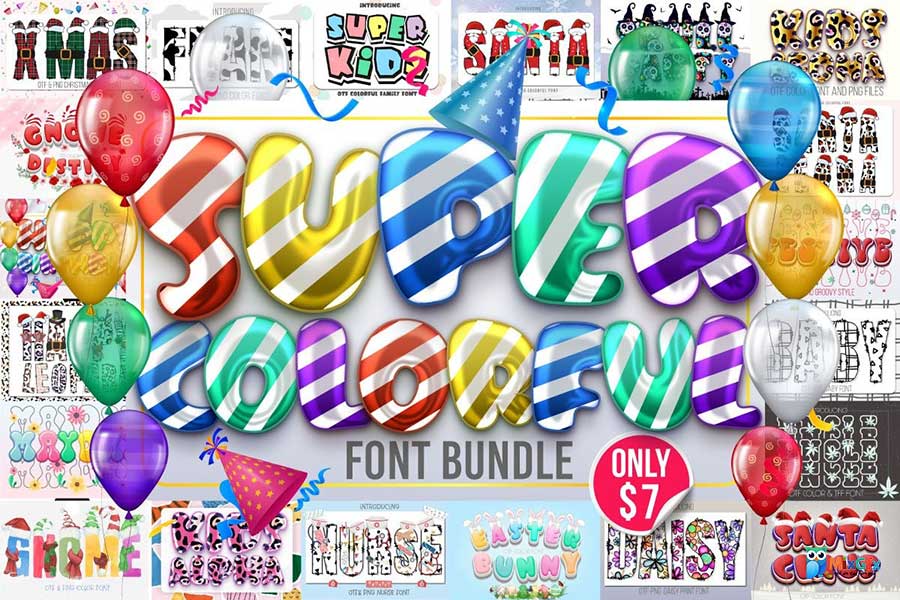 دانلود فونت انگلیسی رنگارنگ فانتزی Super Colorful Font Bundle